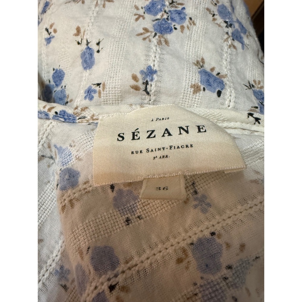 Sézane Floral Ruffle V Neck Blouse Size 36 US 4 Cottagecore Romantic - Picture 6 of 9